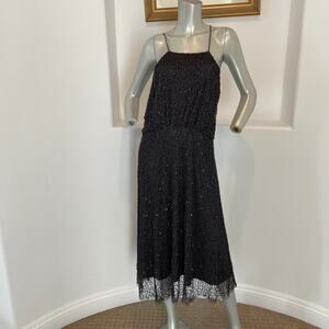 Zara Women’s Halter Sequins Beads Midi Dress  Black Size S NWT